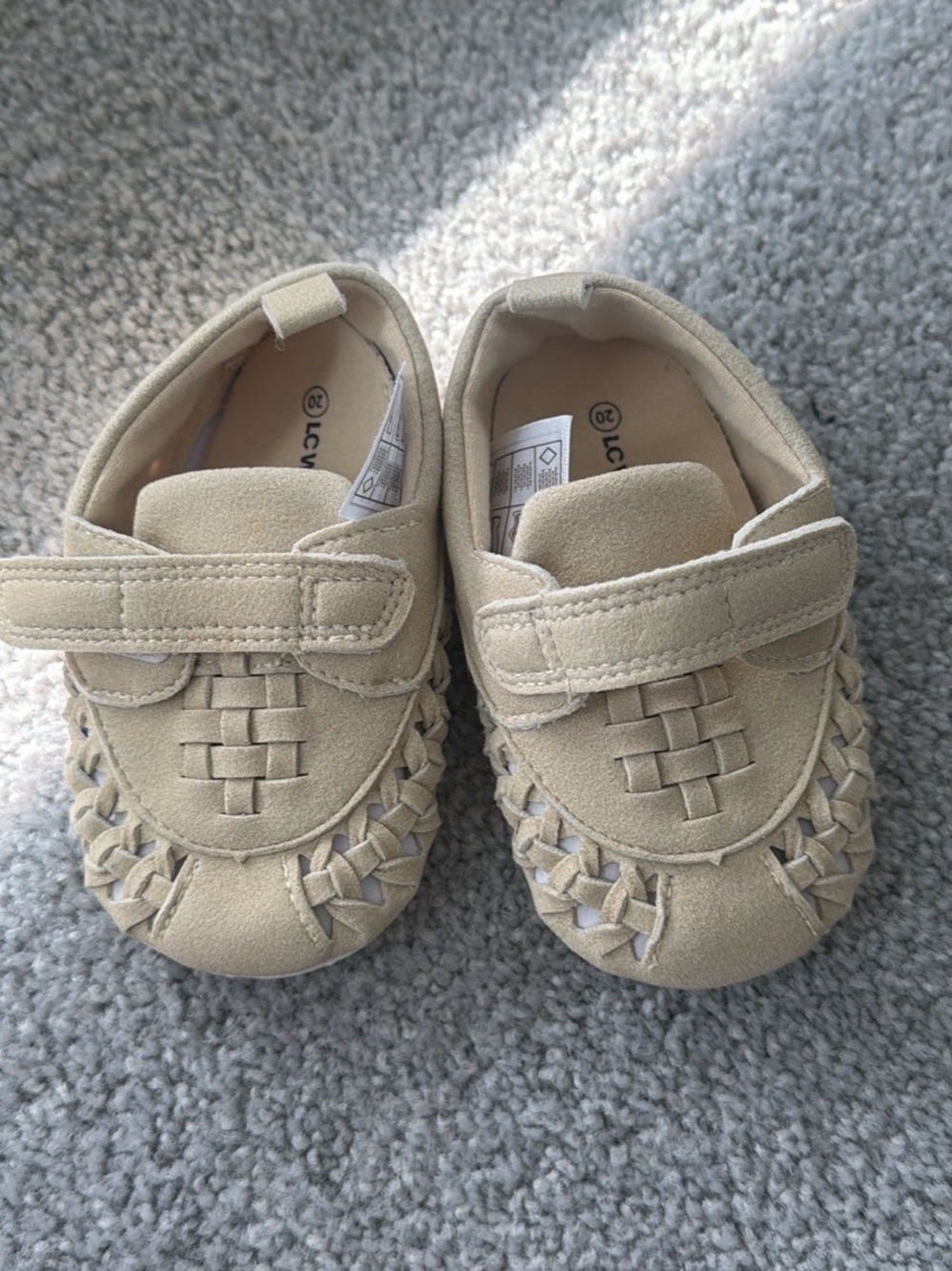 Kids Neutral Tan Moccasin Slip-On with Woven Accent